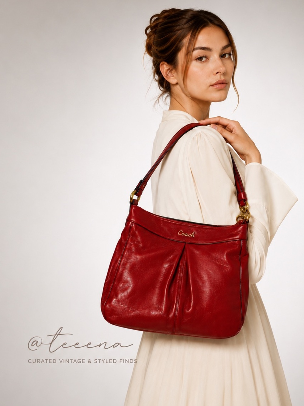 Coach Madison Maggie 41964 Red Leather Shoulder Bag Purse